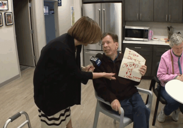 WGN9 news anchor interviews a Clearbrook program participant